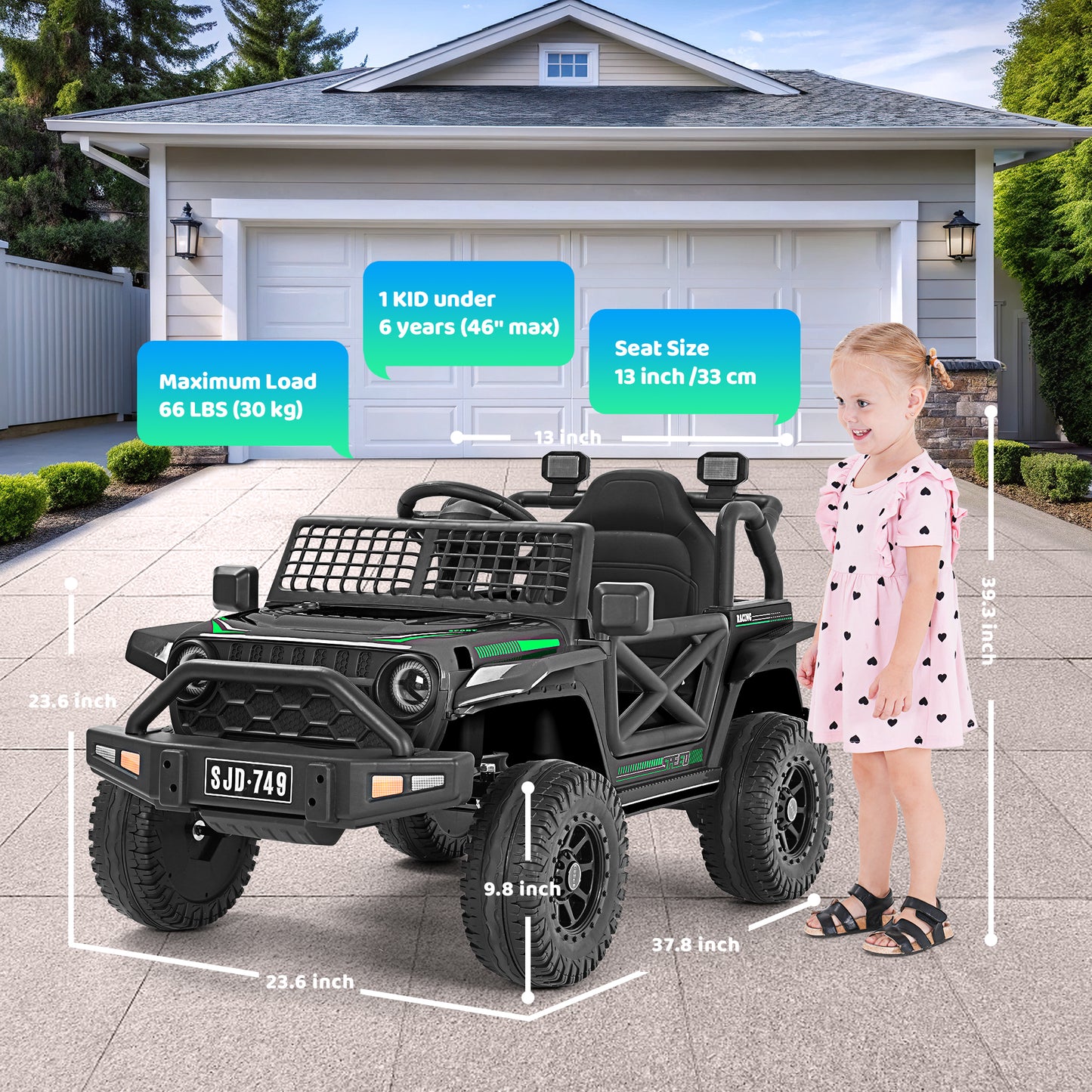 12V Powered Ride on Truck,Kids Ride on Cars Jeep Toy with Remote Control,Electric Cars with Spring Suspension,Bluetooth,Music,LED,Safety Belts,Electric Car for Kids 3-8 Yr Boys Girls Gifts