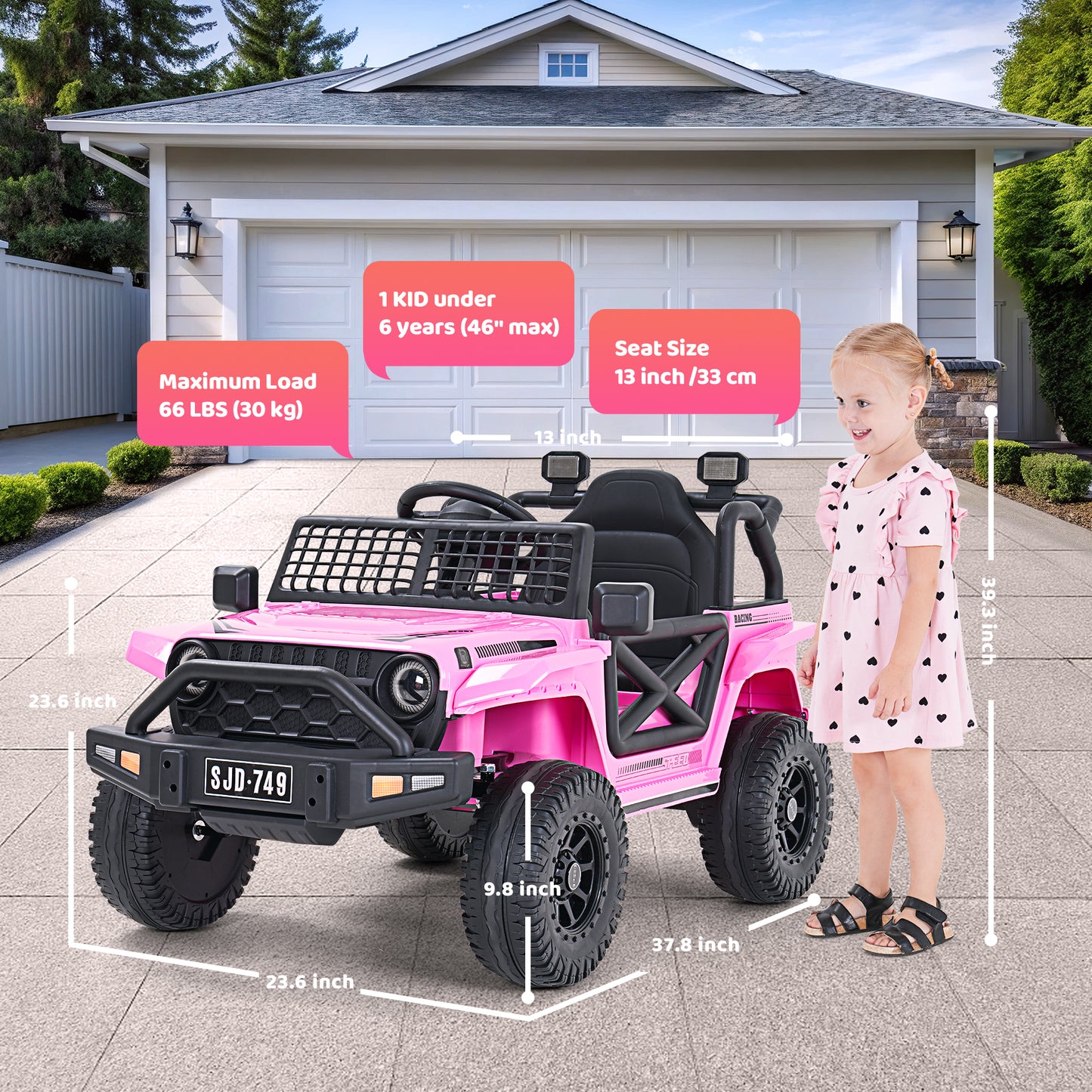 12V Kids Toddler Ride On Truck Electric Car,7Ah Large Battery Kids Powerful Ride On Jeep with Remote Control,2 Speeds,LED Lights,Horn,Music for Kids Toddlers Pink