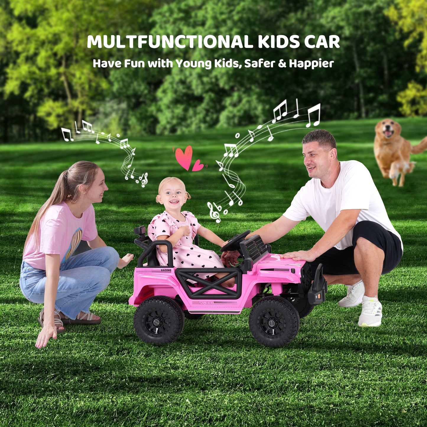 12V Kids Toddler Ride On Truck Electric Car,7Ah Large Battery Kids Powerful Ride On Jeep with Remote Control,2 Speeds,LED Lights,Horn,Music for Kids Toddlers Pink