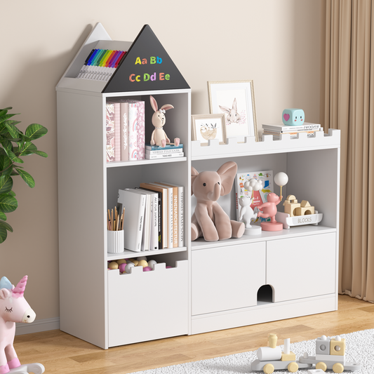 EVMORE Kids Wood Castle Bookshelf, Toy Storage Organizer Children Bookcase Nursery, Playroom, Living Room